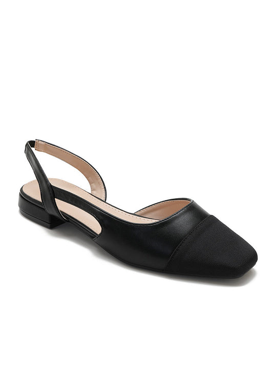 Ballerines femme noires à bout carré texturé, talon carré bas et bride arrière ouverte, style élégant et moderne pour un look citadin – Timalya.