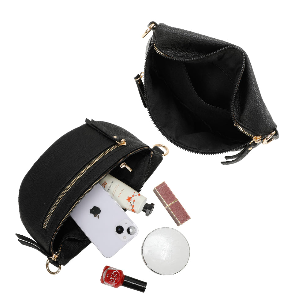 Banane Gallantry noire en simili cuir grainé, avec sangle réglable à motif chevrons, fermeture zippée et poche frontale, idéale pour un look tendance et pratique