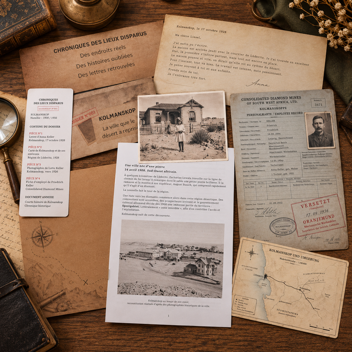Chroniques des Lieux Disparus – contenu du dossier n°001 consacré à Kolmanskop