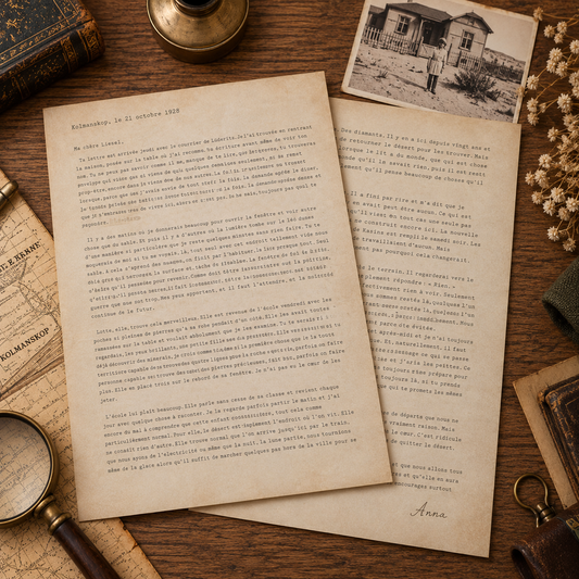 Lettre d’Anna Keller datée du 21 octobre 1928 à Kolmanskop – Chroniques des Lieux Disparus