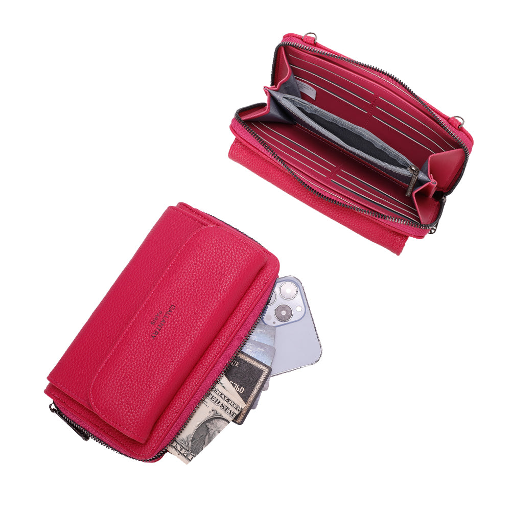 Portefeuille à bandoulière Gallantry en simili cuir fuchsia, avec grande poche frontale et sangle fantaisie à motif chevrons, pratique et tendance pour femme