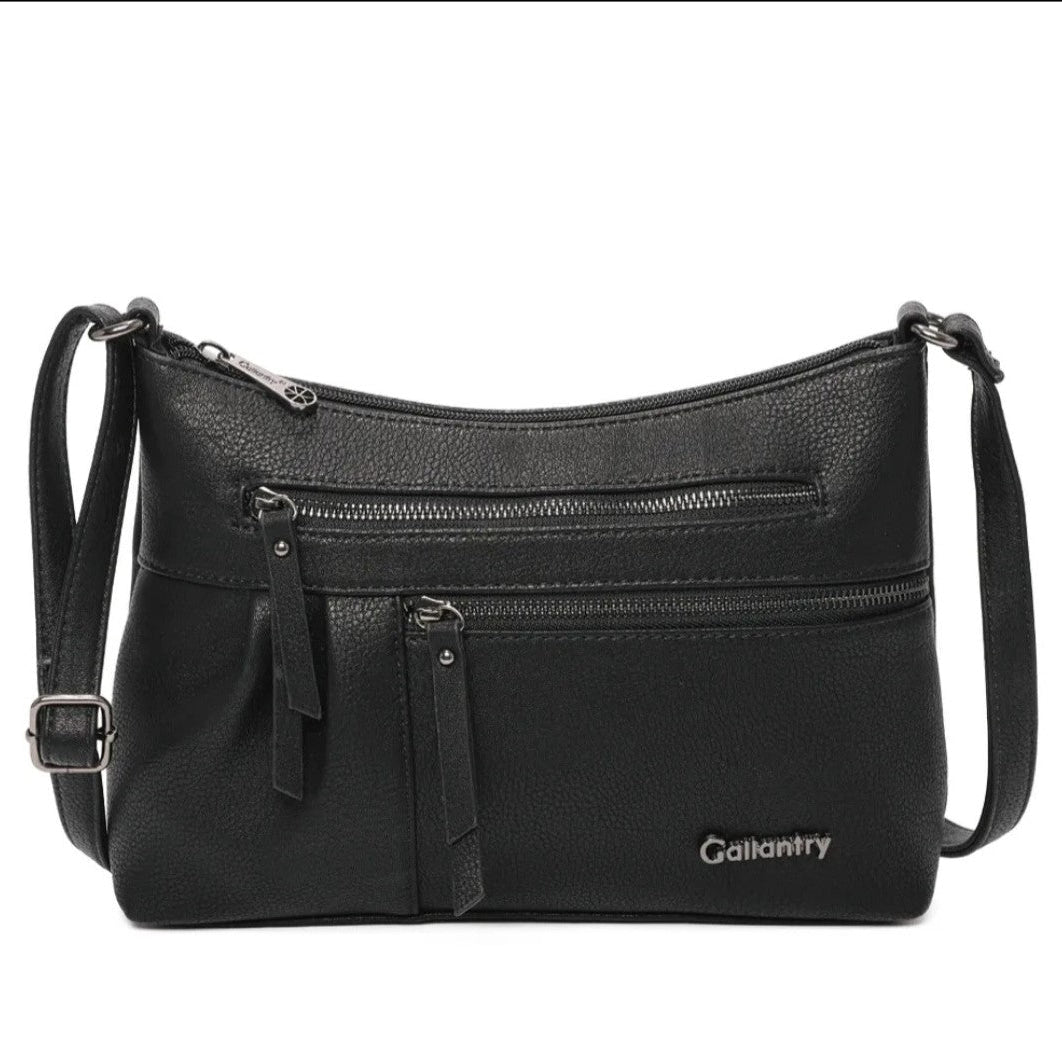 Sac bandoulière noir Gallantry en simili cuir, multi poches zippées, bandoulière réglable, style pratique et élégant pour femme active – Timalya.