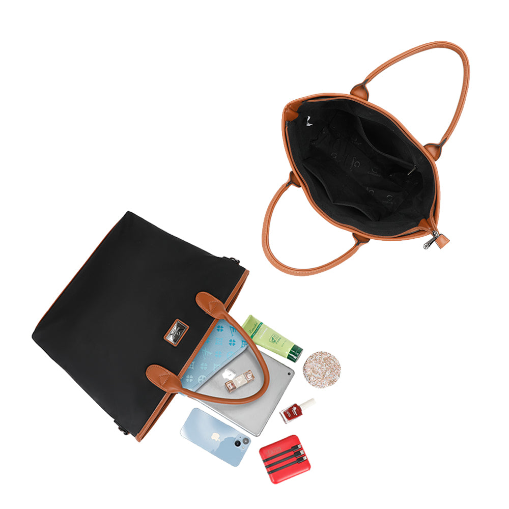 Sac noir Gallantry pour femme, modèle cabas souple avec anses et bandoulière, format pratique pour ordinateur ou essentiels – Timalya.