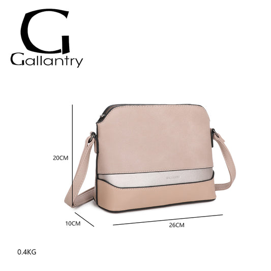 Sac à main bandoulière taupe pour femme de la marque Gallantry, avec bande argentée, fermeture zippée, bandoulière réglable et design élégant – Timalya