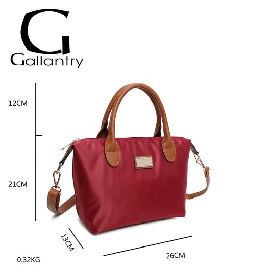 Sac à main Gallantry bordeaux pour femme, avec anses marron, bandoulière amovible, format moyen 27 cm, design élégant et pratique