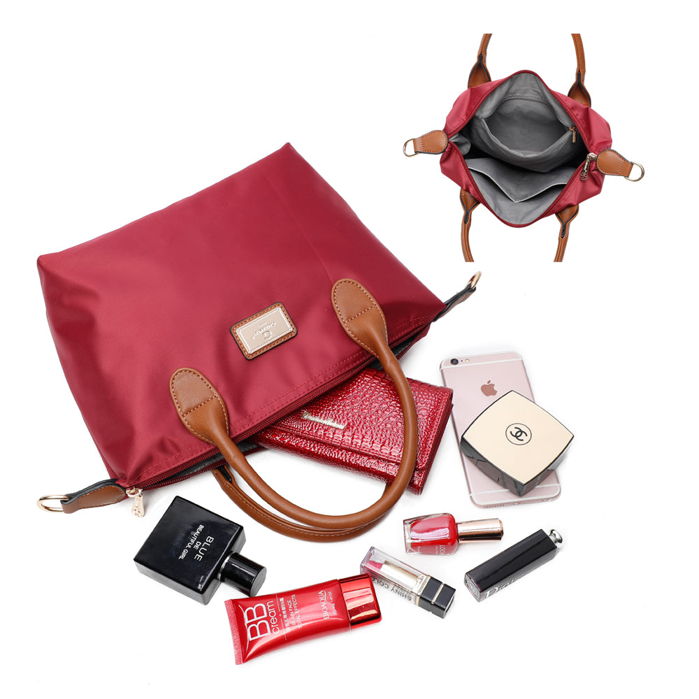 Sac à main Gallantry bordeaux pour femme, avec anses marron, bandoulière amovible, format moyen 27 cm, design élégant et pratique