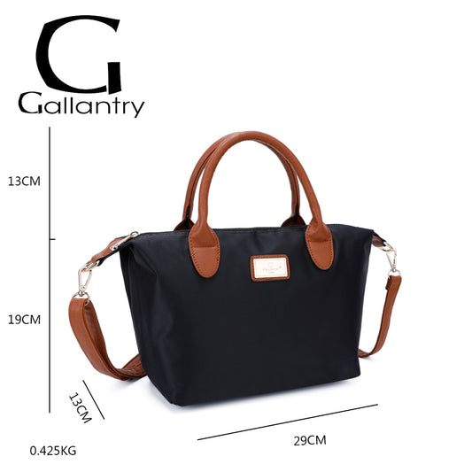 Sac à main Gallantry noir pour femme, avec anses marron, bandoulière amovible, format moyen 27 cm, design élégant et pratique