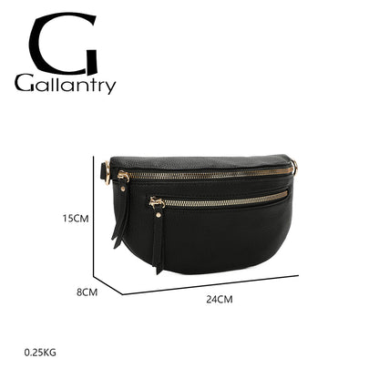 Banane Gallantry noire en simili cuir grainé, avec sangle réglable à motif chevrons, fermeture zippée et poche frontale, idéale pour un look tendance et pratique