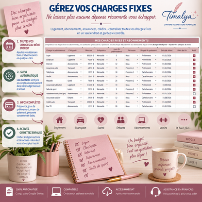 Gestion des charges fixes et abonnements avec suivi automatique dans le Budget Annuel Intelligent Timalya.