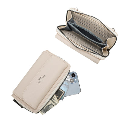 Portefeuille à bandoulière Gallantry en simili cuir beige, avec grande poche frontale et sangle fantaisie à motif chevrons, pratique et tendance pour femme