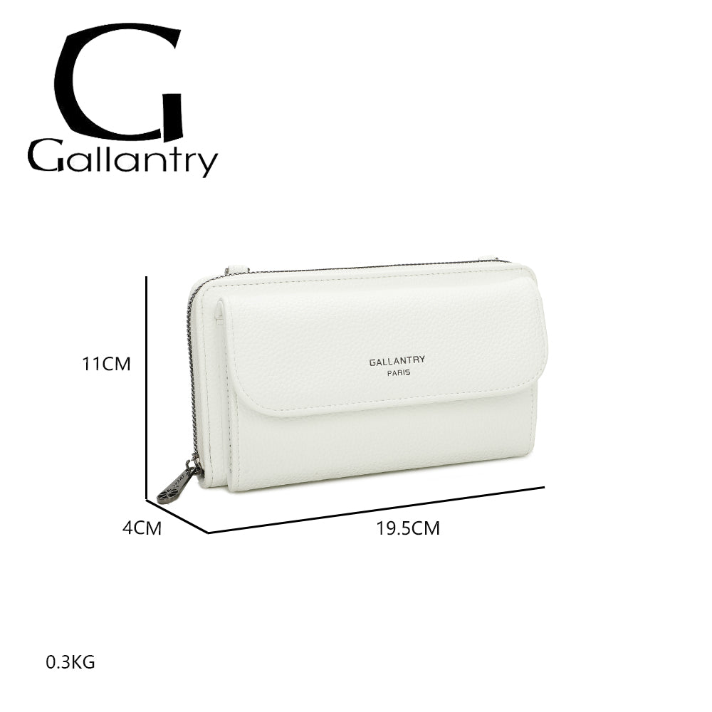 Portefeuille à bandoulière Gallantry en simili cuir blanc, avec grande poche frontale et sangle fantaisie à motif chevrons, pratique et tendance pour femme