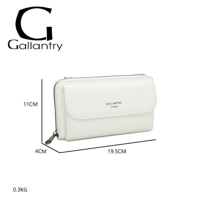 Portefeuille à bandoulière Gallantry en simili cuir blanc, avec grande poche frontale et sangle fantaisie à motif chevrons, pratique et tendance pour femme