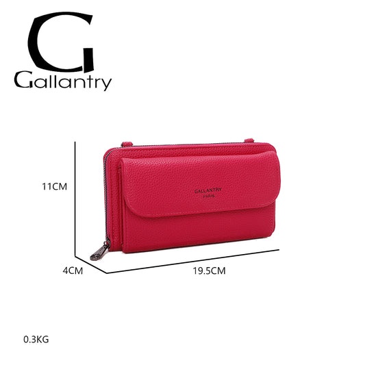 Portefeuille à bandoulière Gallantry en simili cuir fuchsia, avec grande poche frontale et sangle fantaisie à motif chevrons, pratique et tendance pour femme