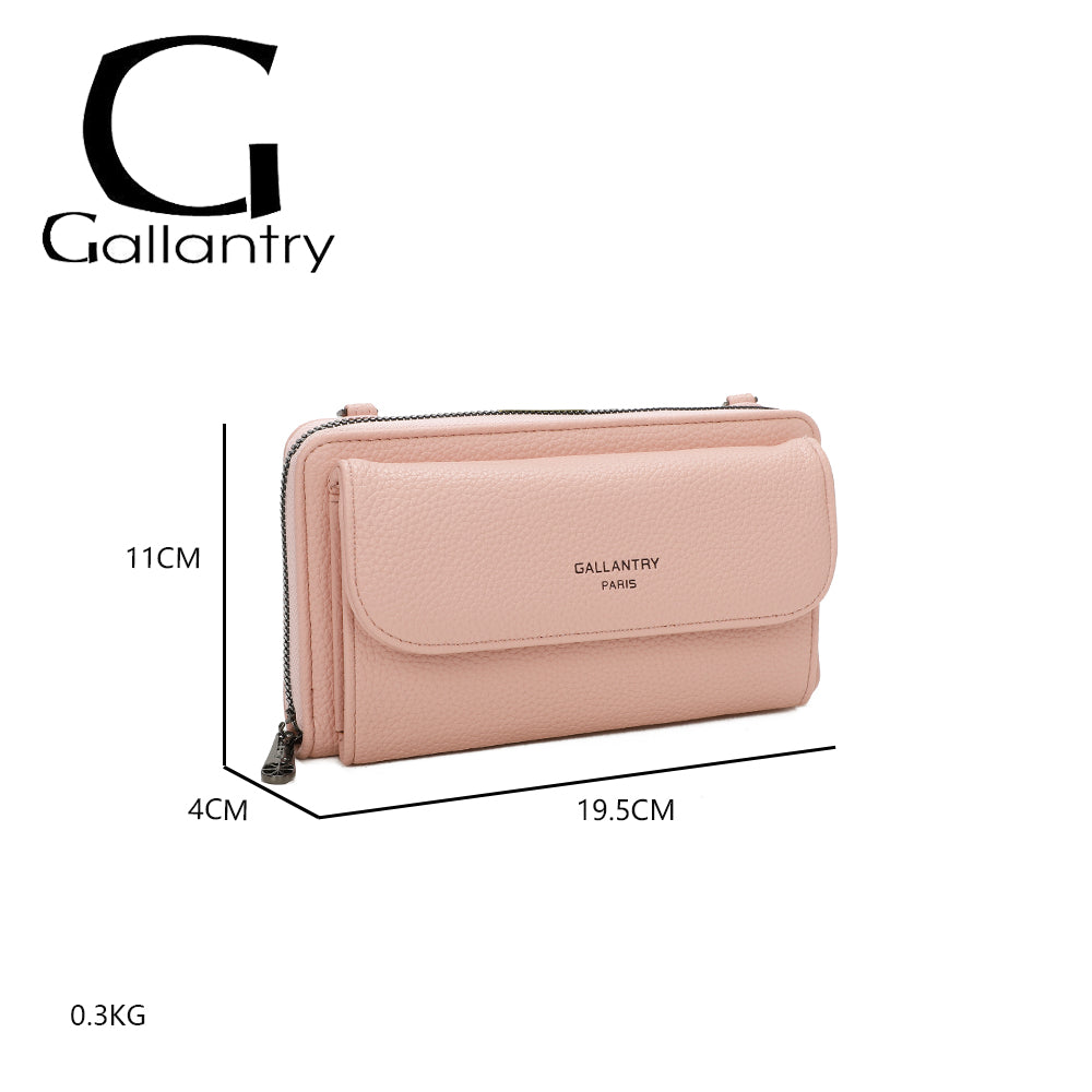 Portefeuille à bandoulière Gallantry en simili cuir rose, avec grande poche frontale et sangle fantaisie à motif chevrons, pratique et tendance pour femme