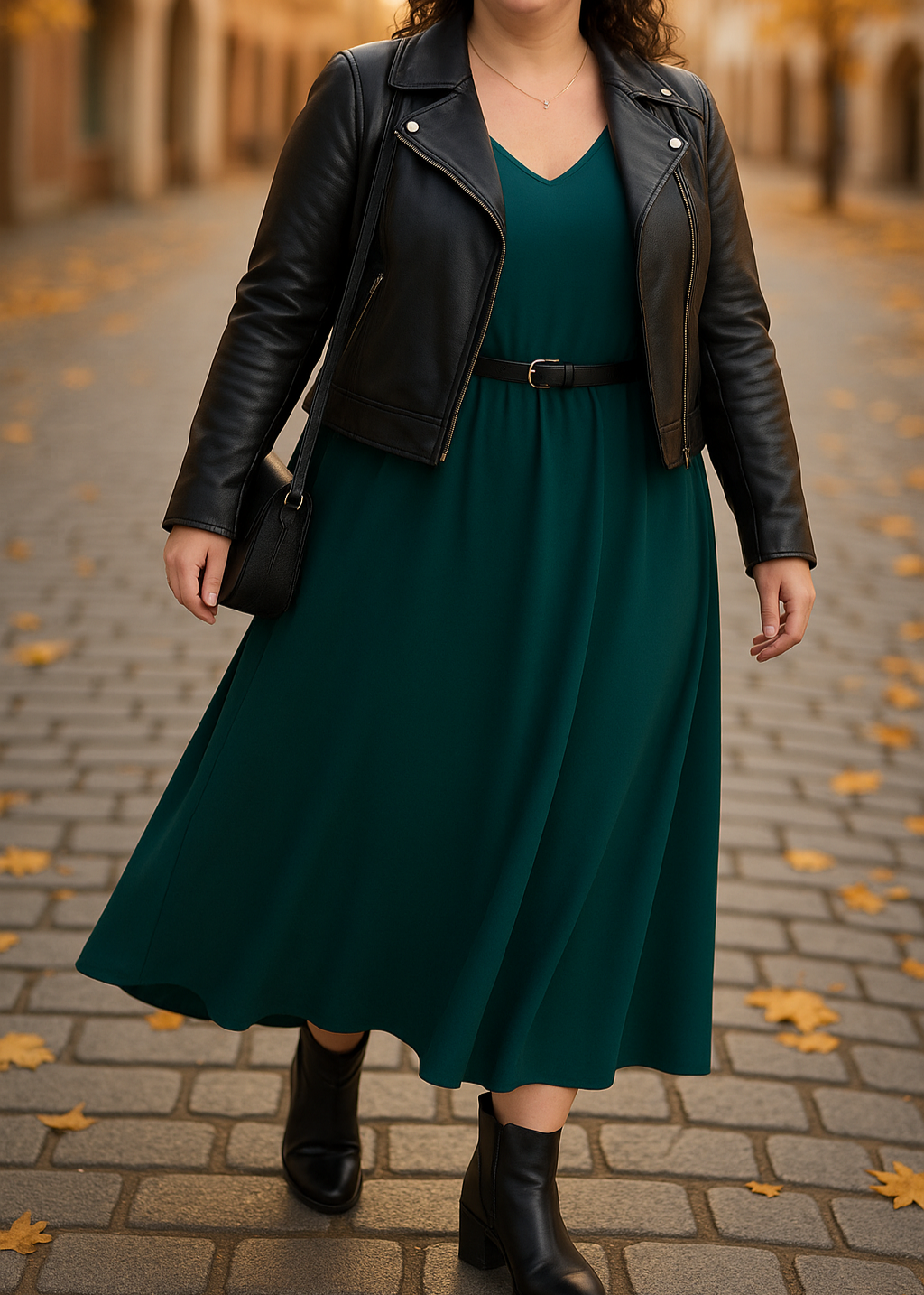 Robe longue grande taille femme, couleur vert sapin, coupe fluide et ample, fines bretelles, tissu léger en viscose et polyester, taille 38 à 56, fabriquée en Italie.