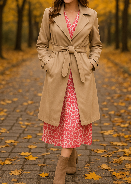 Robe violette et rose à imprimé léopard pour femme, coupe fluide mi-longue avec décolleté et lien dos, idéale pour un été plein de style – Timalya.