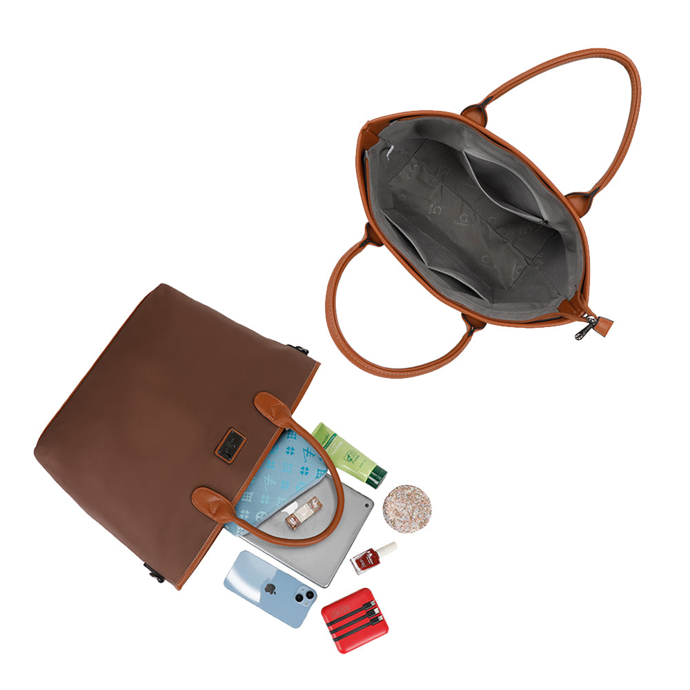 Sac à main cabas Gallantry taupe pour femme, avec anses et bandoulière, modèle souple avec poches intérieures, idéal pour le quotidien – Timalya.