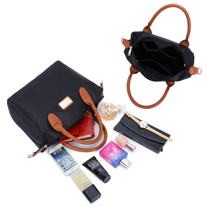Sac à main Gallantry noir pour femme, avec anses marron, bandoulière amovible, format moyen 27 cm, design élégant et pratique