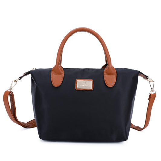Sac à main Gallantry noir pour femme, avec anses marron, bandoulière amovible, format moyen 27 cm, design élégant et pratique